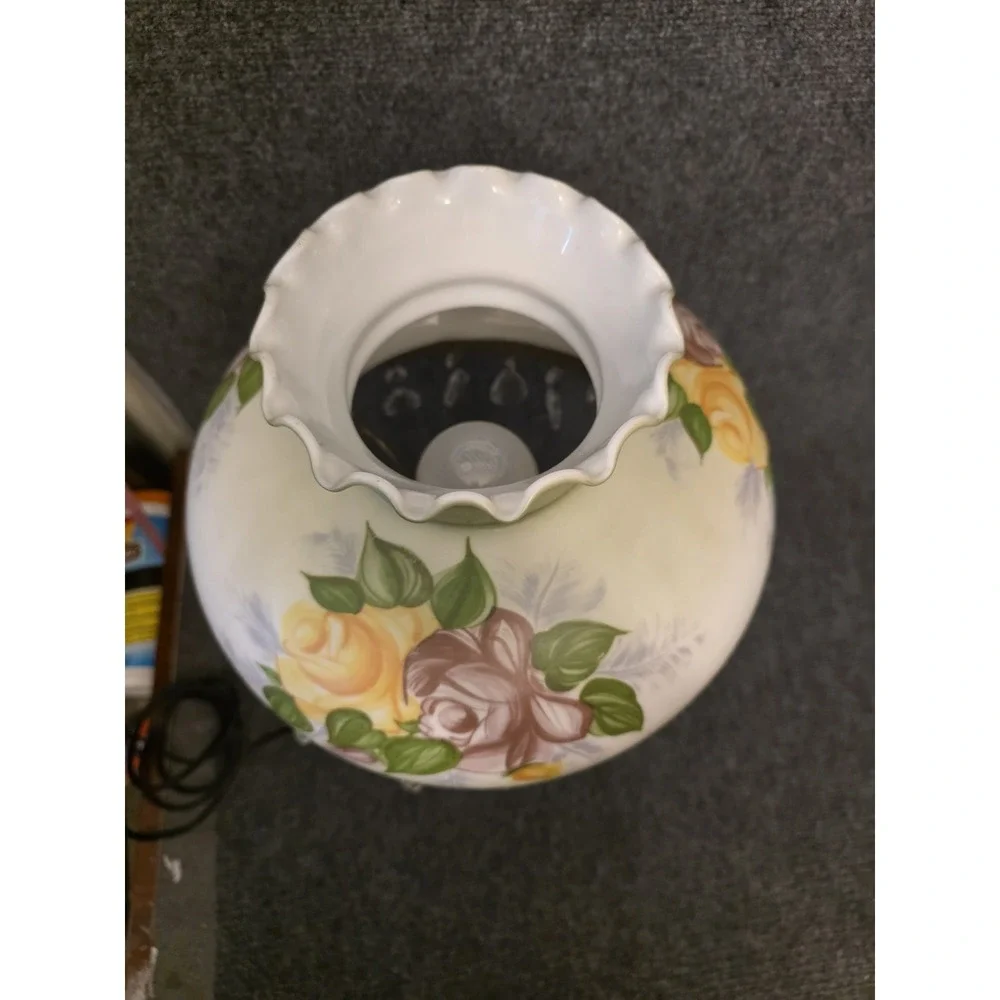 Antique Rose on Green Hurricane Lamp 10
